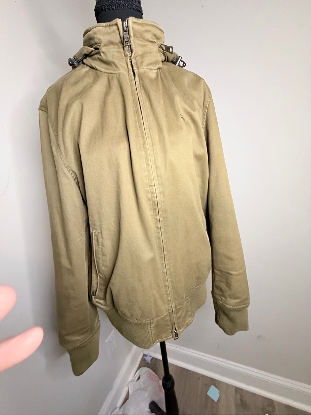 Brooks Brothers Men's Beige Hooded Lined Full Zip Bomber Jacket Size M